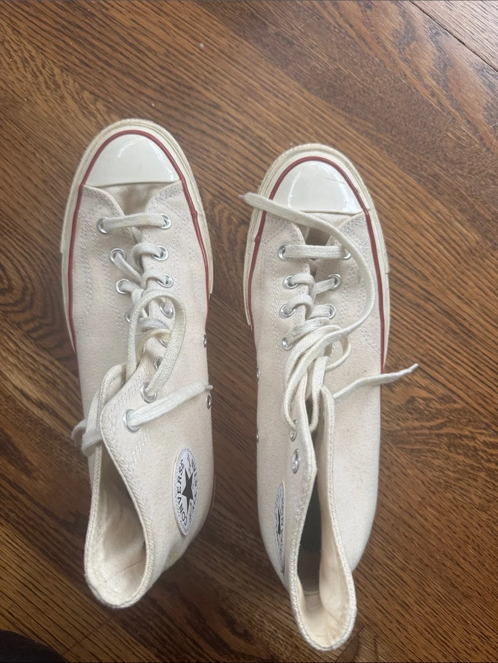 Converse High Top Sneakers - Cream and Red Trim - Picture 3 of 4